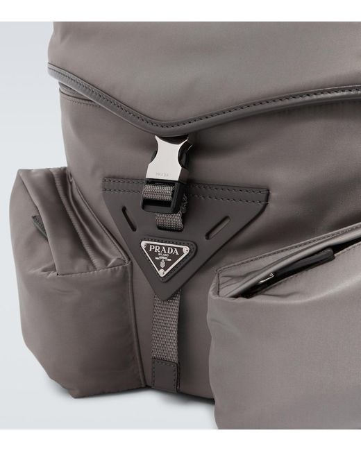 Prada Gray Re-Nylon Leather-Trimmed Crossbody Bag for men