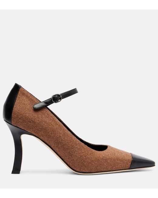 Manolo Blahnik Brown Semele 90 Leather-Trimmed Tweed Pumps