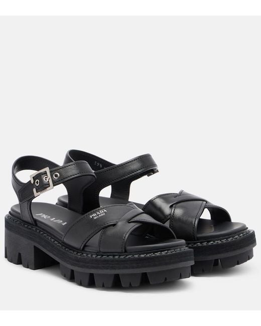 Prada Black Leather Sandals
