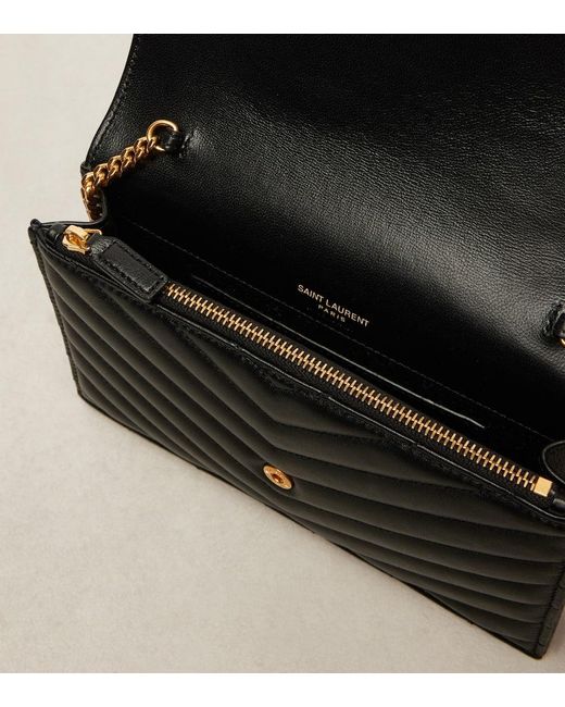 Saint Laurent White Cassandre Matelasse Envelope Leather Wallet On Chain