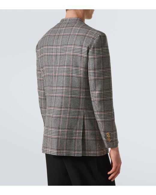 Kiton Gray Checked Cashmere Blazer for men