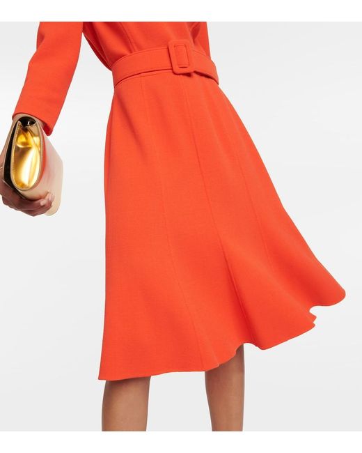 Oscar de la Renta Red Embellished Wool-Blend Midi Dress