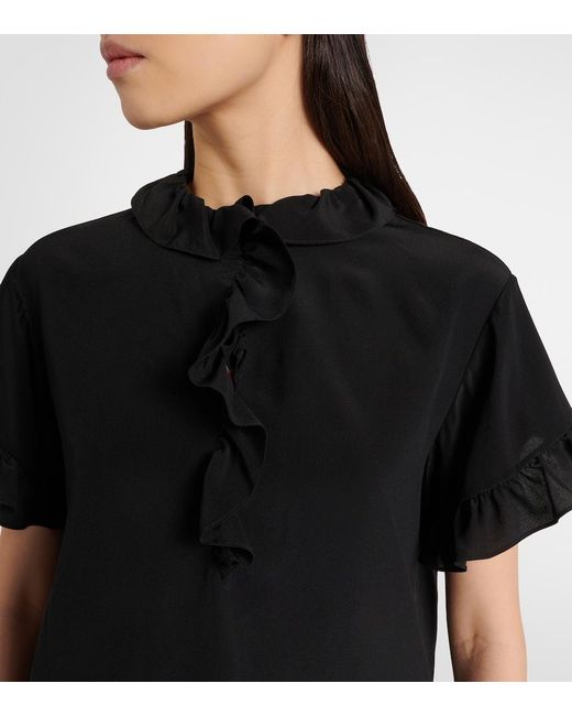 Chloé Black Ruffled Silk Crepe De Chine Top