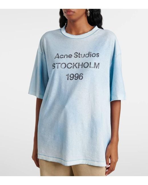 Acne Studios Women's Blue Logo Cotton And Hemp Jersey T-Shirt