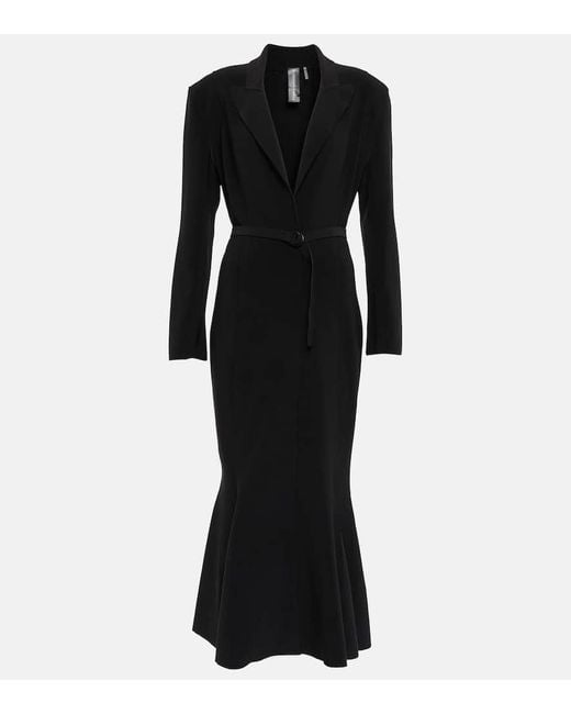 Norma Kamali Black Belted Jersey Fishtail Midi Dress