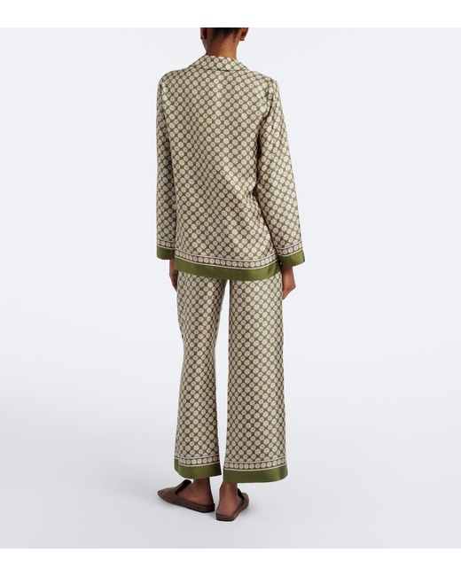 Max Mara Natural Printed Silk Wide-Leg Pants