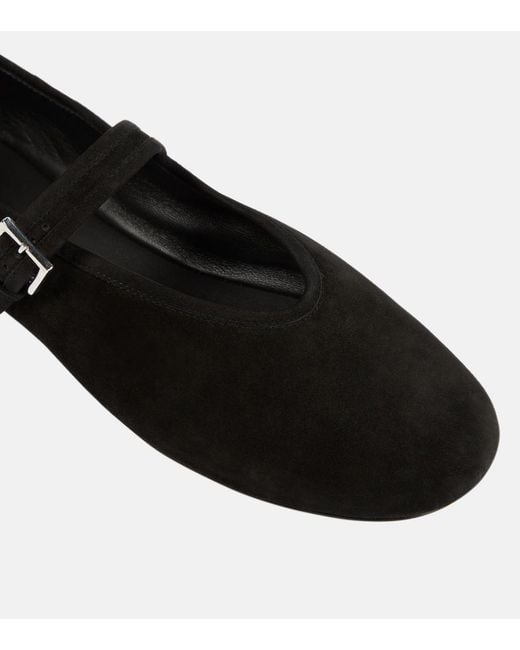 The Row Black Suede Mary Jane Flats