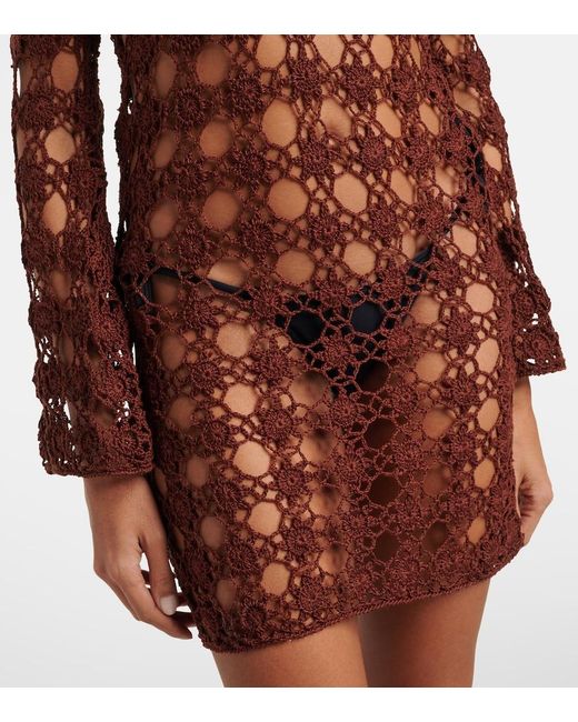 Anna Kosturova Red Crochet Cotton Minidress