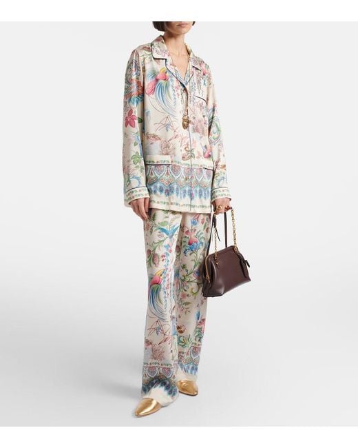 Etro White Floral Wide-Leg Pants