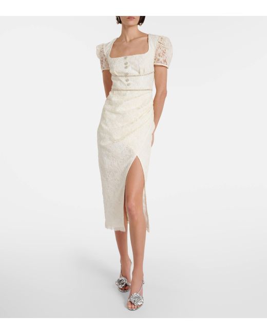 Self-Portrait White Bridal Lace Midi Dress