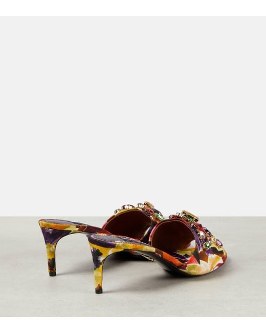 Dolce & Gabbana Multicolor Rhinestone-embellished Floral Satin Mules
