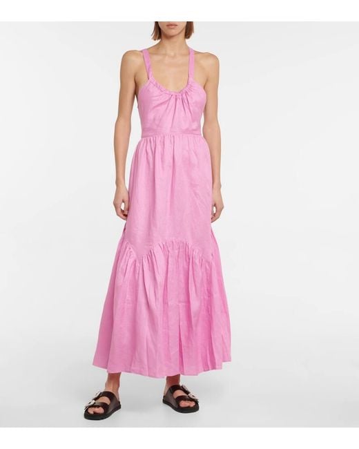 Lee Mathews Pink Ali Linen Maxi Dress