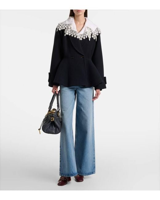 Abrigo En Mezcla De Lana Con Peplum Chloé de color Black