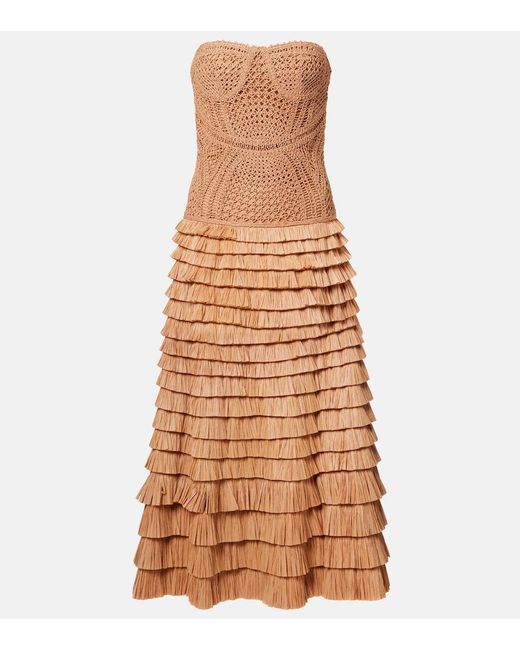 Jonathan Simkhai Brown Santana Raffia-Blend Bustier Dress