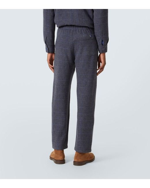 God's True Cashmere Blue Herringbone Checked Cashmere Straight Pants for men