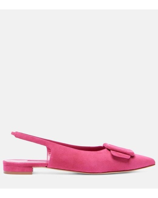 Manolo Blahnik Pink Maylura Suede Slingback Flats