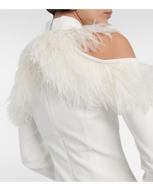 Christopher Kane White Bridal Feather-Trimmed Crepe Gown