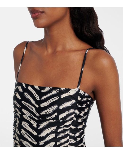 Johanna Ortiz Black Printed Ruched Swimsuit