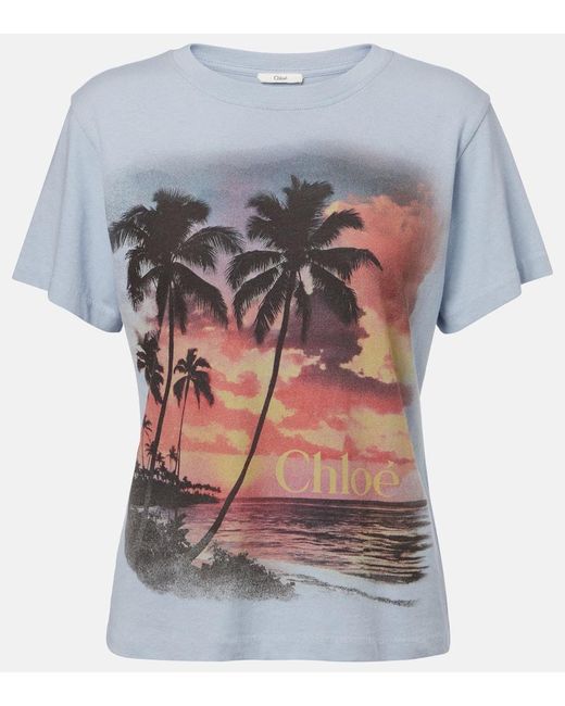 Chloé Gray Printed Cotton Jersey T-Shirt