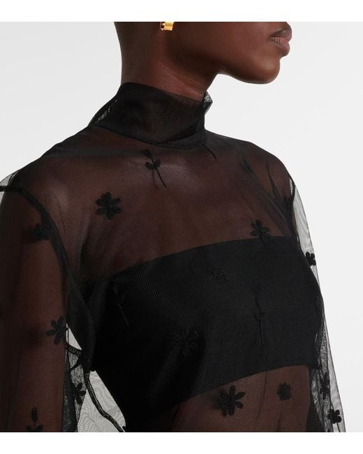 Totême  Gray Embroidered Tulle Blouse