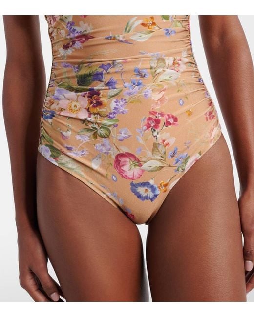Zimmermann White Patience Floral Halterneck Swimsuit