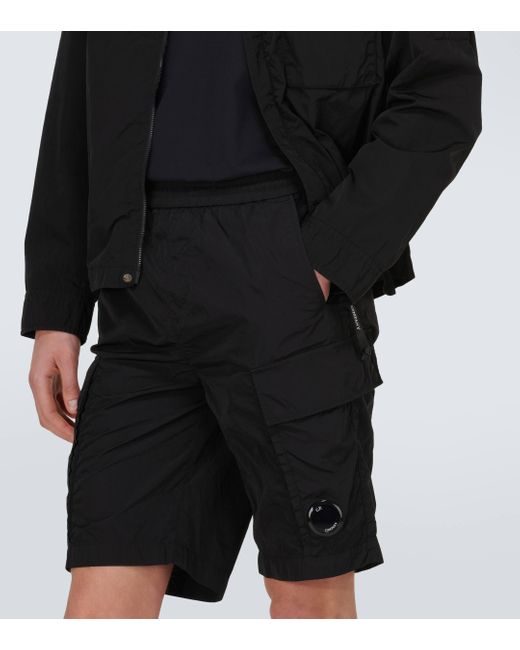 C P Company Black Taffeta Cargo Shorts for men