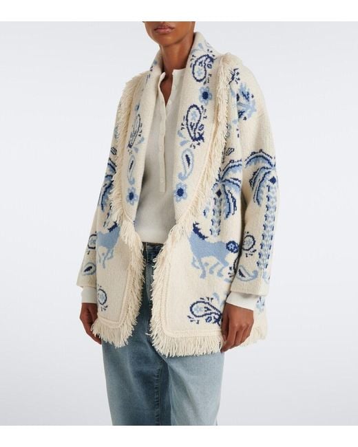 Alanui Blue Island Roots Foulard Wool, Cashmere, And Cotton Cardigan