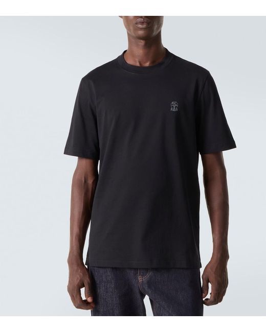 Brunello Cucinelli Black Printed Cotton Jersey T-Shirt for men
