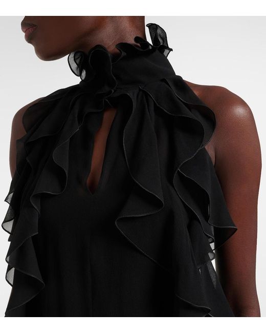 McQueen Black Ruffled Silk Top