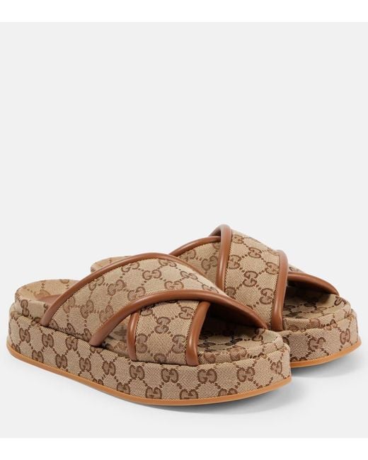 Mules Clarice Gg En Toile Gucci en coloris Brown