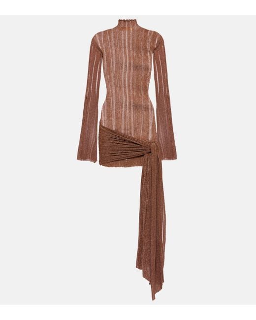 AYA MUSE Brown Naku Draped Lame Minidress