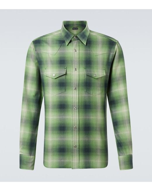Tom Ford Green Checked Cotton Shirt for men