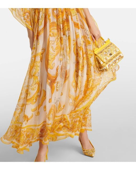 Dolce & Gabbana Metallic Majolica Silk Chiffon Maxi Dress