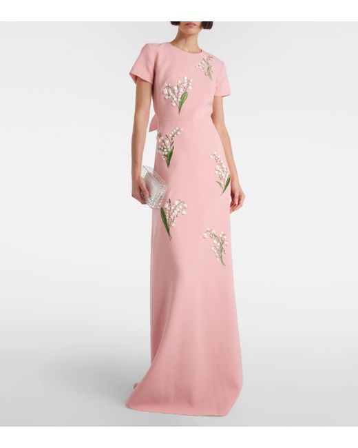 Robe longue a ornements Carolina Herrera en coloris Pink