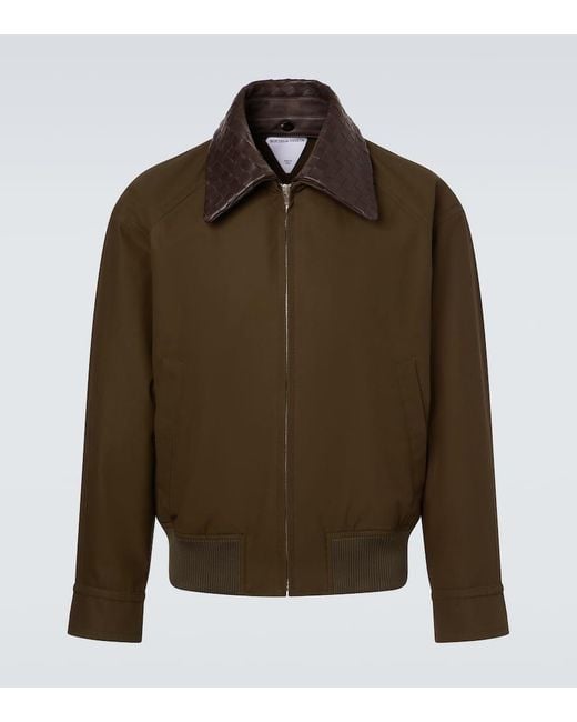 Bottega Veneta Blouson Aus Baumwoll-Twill Mit Leder in Green für Herren