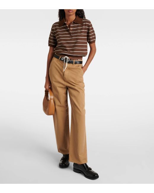 Miu Miu Brown Striped Cotton-blend Polo Shirt