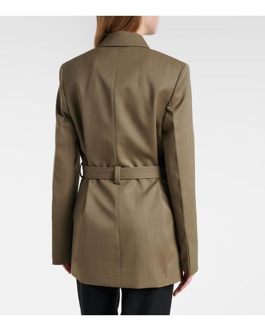 Victoria Beckham Green Belted Wool-Blend Blazer