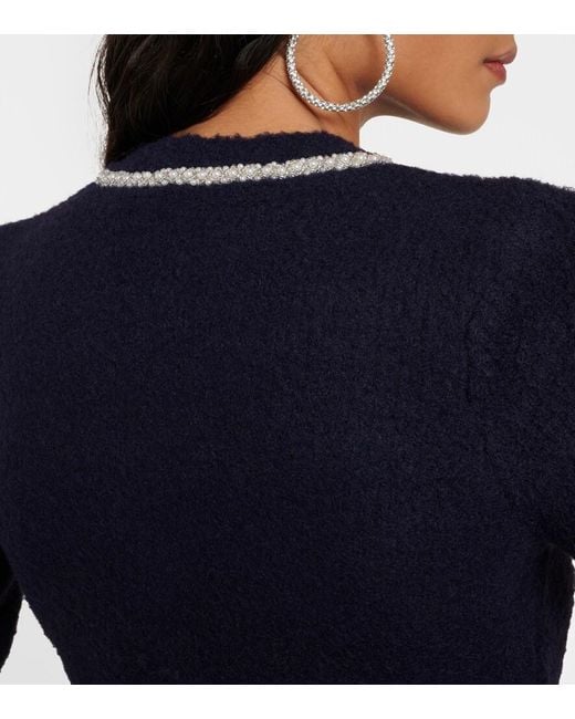 Self-Portrait Blue Faux Pearl-embellished Cropped Cardigan