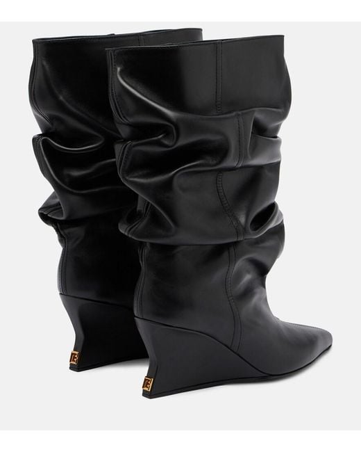 Balmain Black Leather Wedge Boots