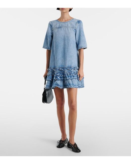 Ganni Blue Ruffled Denim Minidress