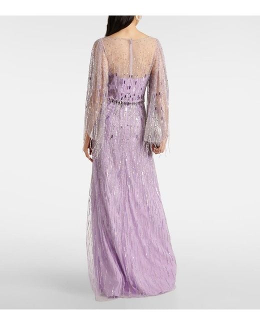 Jenny Packham Purple Rhapsody Sequin-Embellished Gown
