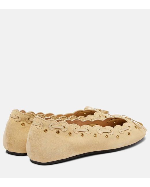 Isabel Marant Natural Balfy Bow-Detail Suede Ballet Flats
