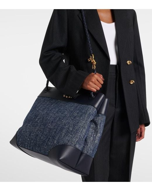 Bottega Veneta Blue Large Denim Bouclé Andiamo Top-Handle Bag