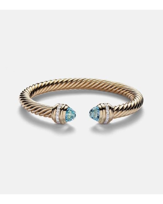 David Yurman Metallic Classic Cablespira 18Kt Cuff Bracelet With Topazes And Diamonds