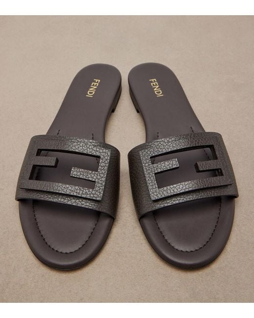 Fendi Brown Baguette Leather Slides