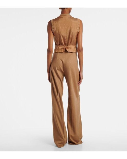 Max Mara Brown Madre Paneled Wool-Blend And Satin Vest