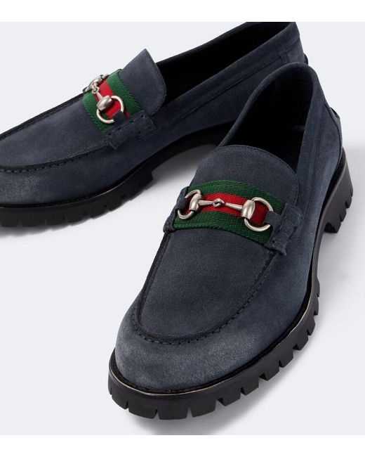 Gucci Blue Horsebit Suede Loafers for men