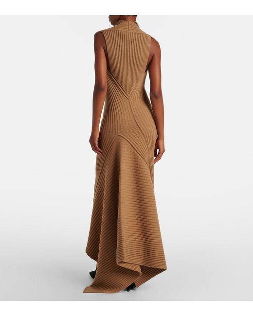 Victoria Beckham Brown Draped Ribbed-Knit Wool-Blend Maxi Dress