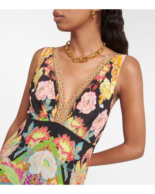 Camilla Metallic Crystal-Embellished Printed Silk Crepe De Chine Maxi Dress