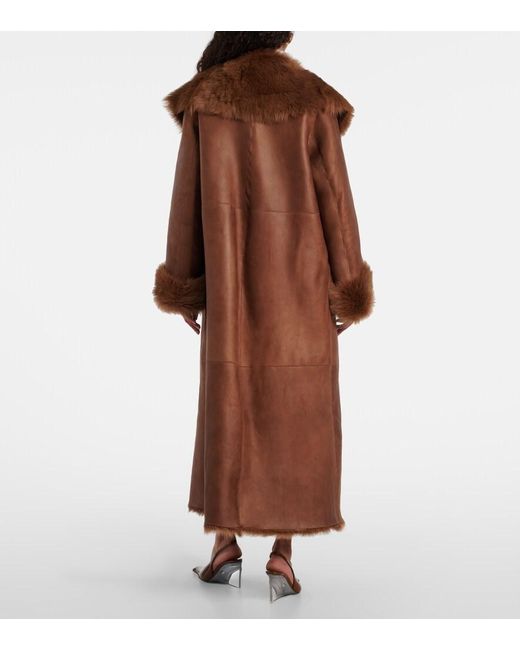 Nour Hammour Brown Marlene Leather And Shearling Coat